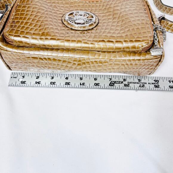 Kathy Van Zeeland Purse Bag Pocketbook Golden Honey Croc Embossed Organizer - Picture 8 of 16